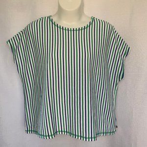 T BY TALBOTS Striped Cotton Blend Cap Sleeve Boxy Top